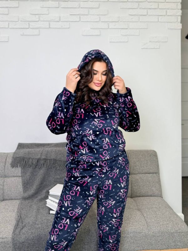 Домашний теплый костюм темно-синий love