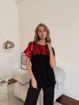 Блестящая женская футболка с паэтками красный+черный