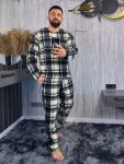 Мужская флисовая пижама в клеточку серый+белый