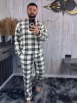 Мужская флисовая пижама в клеточку белый+черный