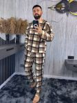 Мужская флисовая пижама в клетку коричневый+белый