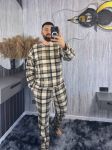 Мужская флисовая пижама в клетку бежевого цвета