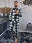 Мужская флисовая пижама в клетку черный+белый
