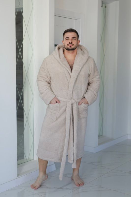 Халат махровый (Unisex) молочного цвета