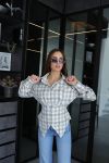 Рубашка с имитацией корсета в клетку беж+серый