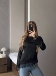 Кофточка с кружевом из двойного шелка черного цвета