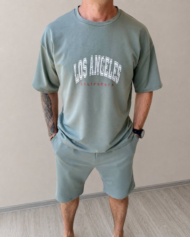 Мужской летний костюм в стиле casual streetwear цвета меланж