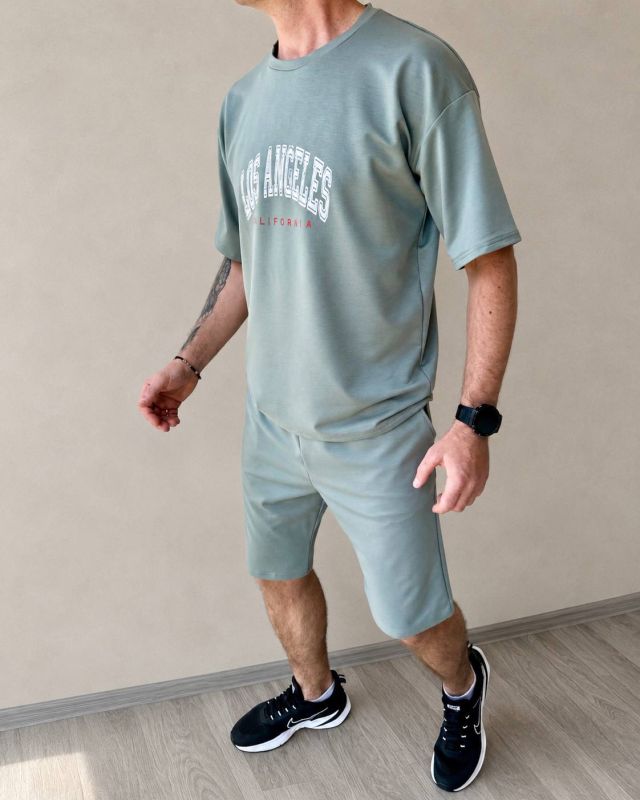 Мужской летний костюм в стиле casual streetwear цвета меланж