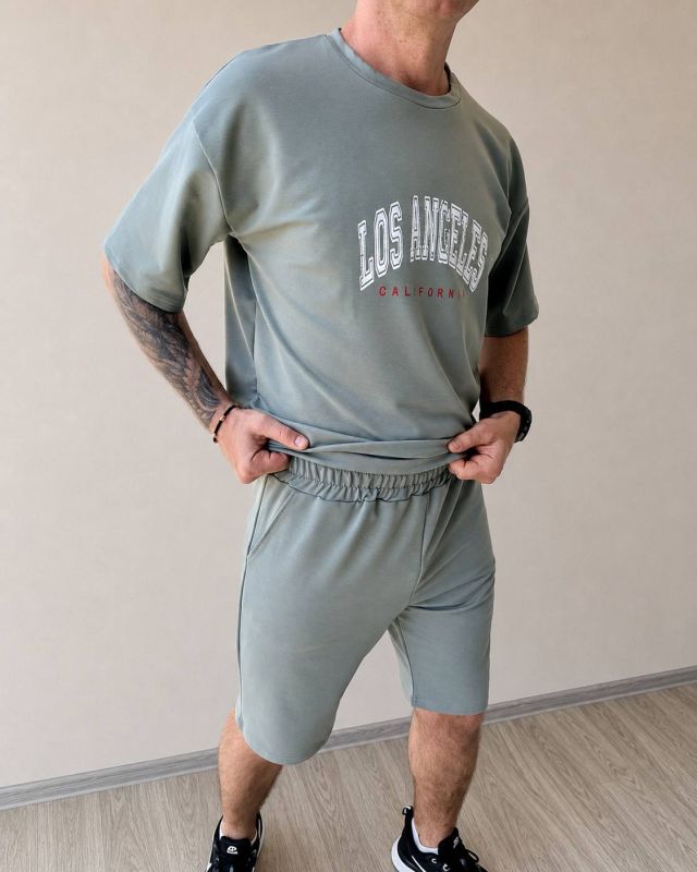 Мужской летний костюм в стиле casual streetwear цвета меланж